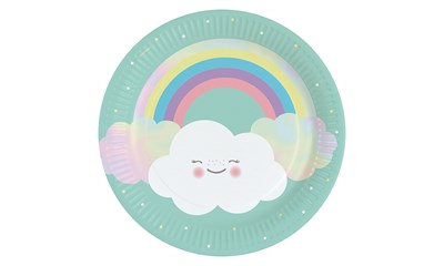 8 Kartonteller 23cm Rainbow & Cloud