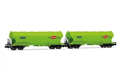 GATX 2-teiliges Set 4-achsiger Silowagen Rail Cargo Group  runde Wänden  Neongr