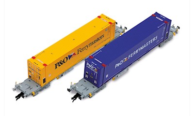 2-teiliges  Set 4-achsiger Containertragwagen  2x 45'-Container P&O Ferrymas