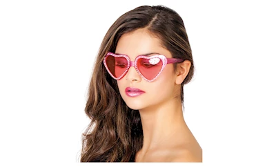 Brille Herzform mit Glitzersteinchen, Kunststoff